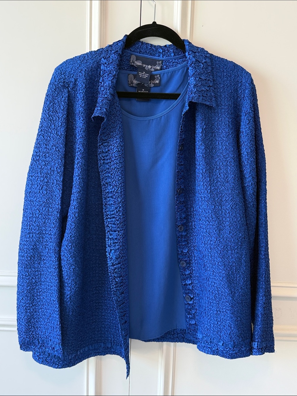 Susan Graver Cobalt Blue Textured Button Jacket and Matching Camisole Set